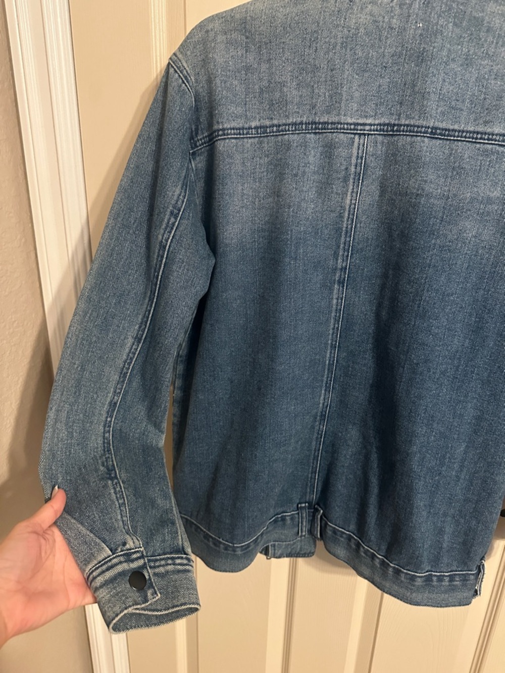 Gypsy Warrior Asymmetrical Full-Zip Denim Jean Jacket, Medium Blue Wash, Sz XL - Picture 14 of 16